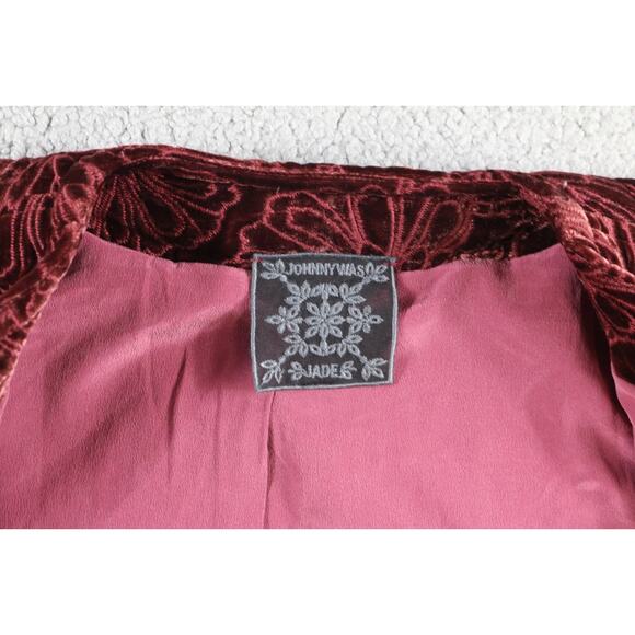 Johnny Was Jacket L Red Velvet Quilted Cooper Silk Blend Embroidered No Tassels - Picture 7 of 8